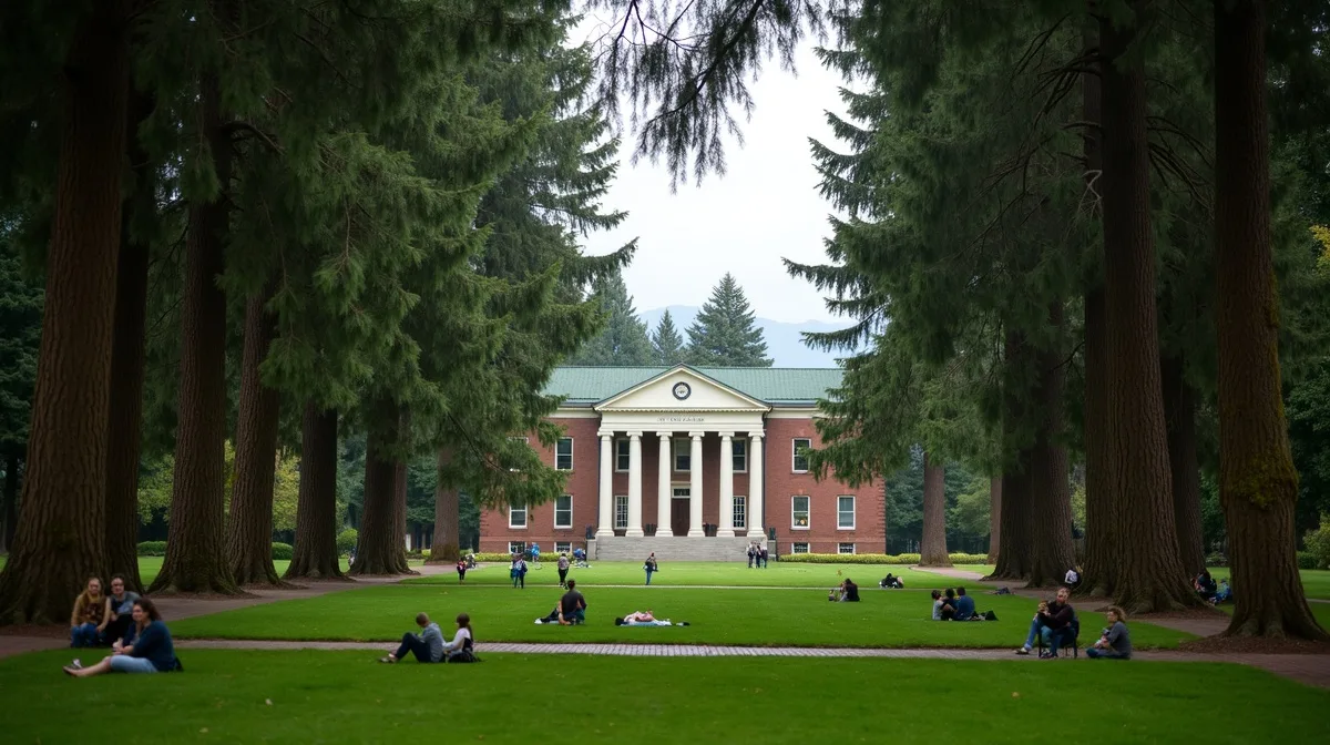 Deady Hall and the old campus quad at the University of Oregon in Eugene